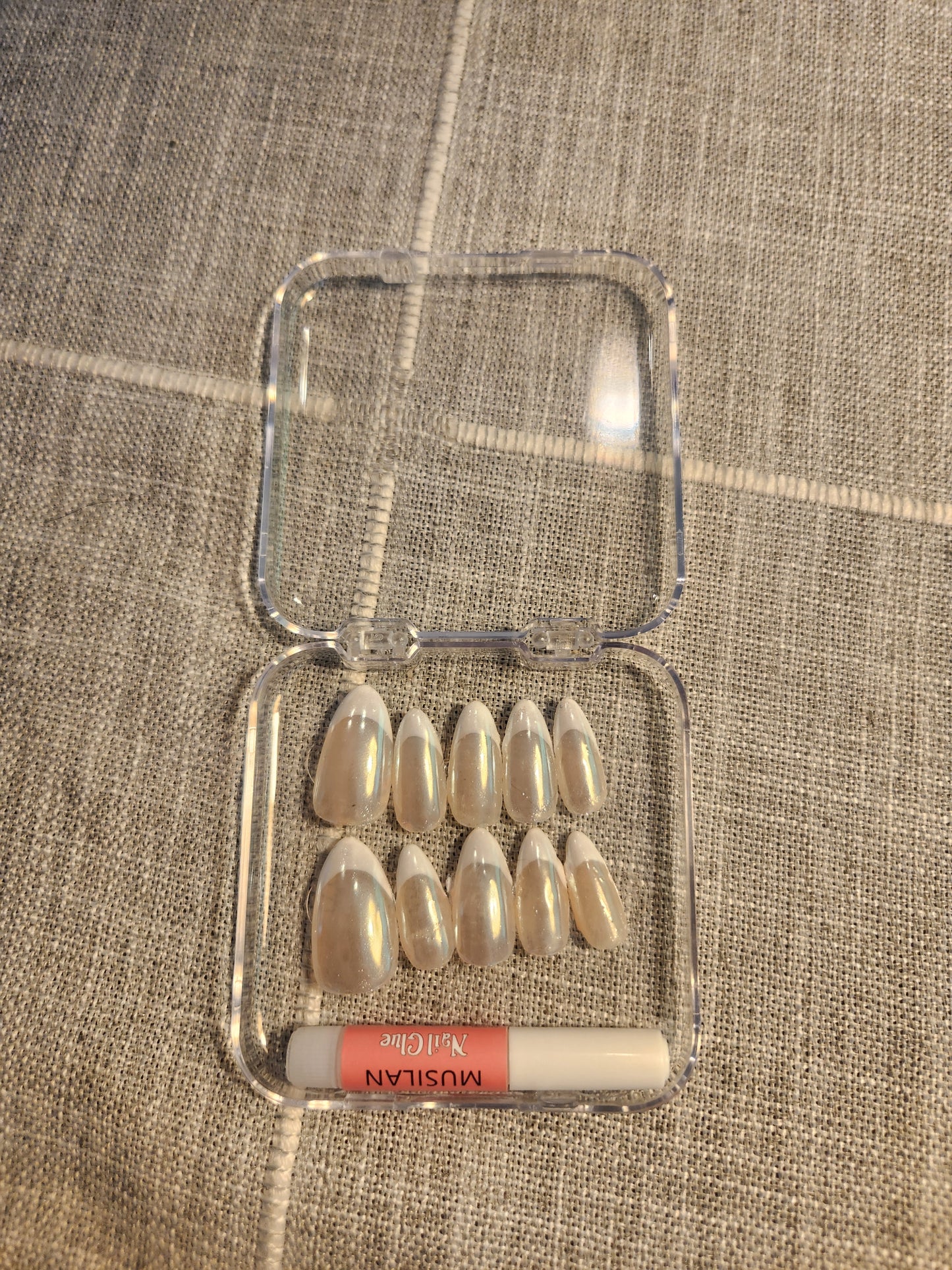 french tip with chrome finish nail set