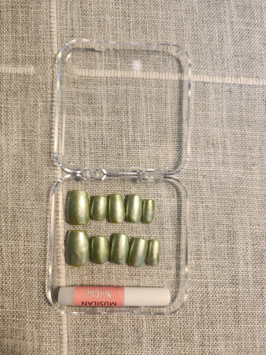 Green nails with chrome finish